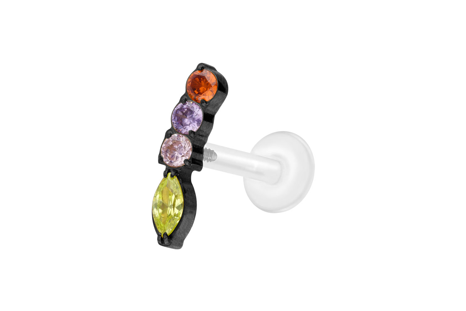 PTFE Labret Piercing mit Innengewinde + Titan-Aufsatz BUNTER KRISTALLBOGEN